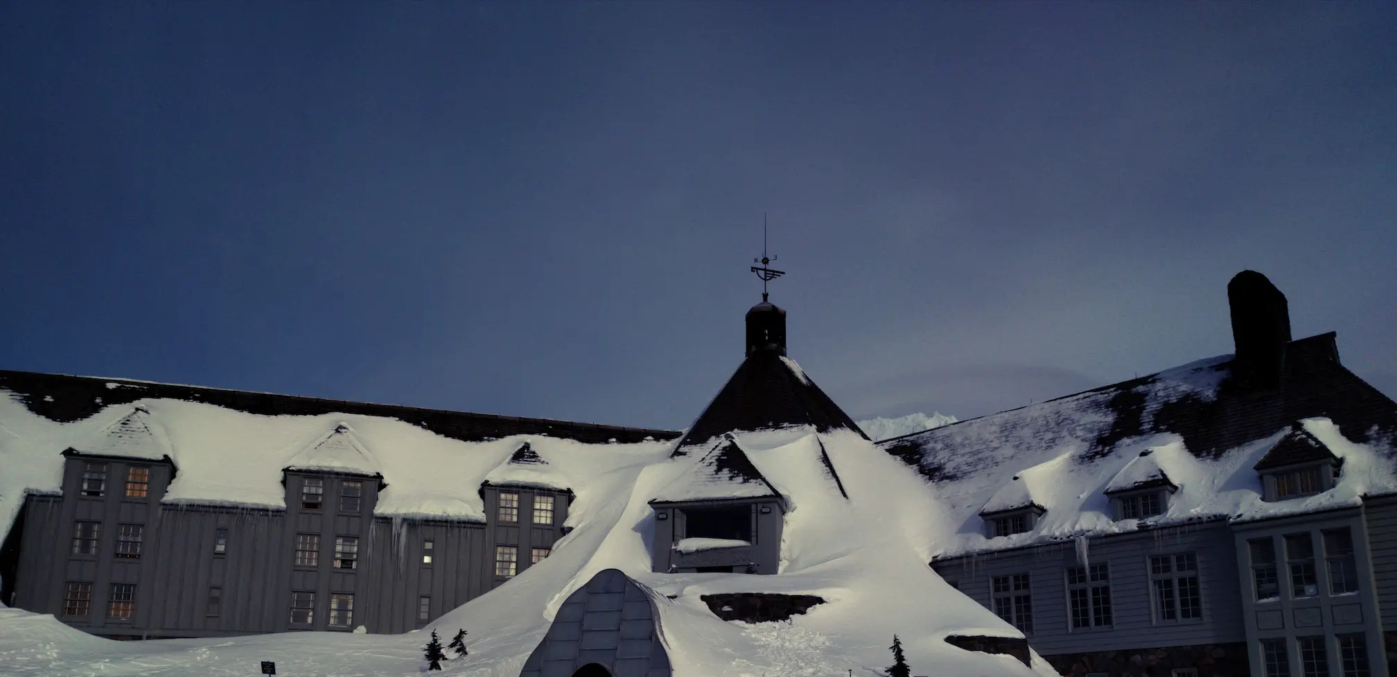 Snow covered lodge