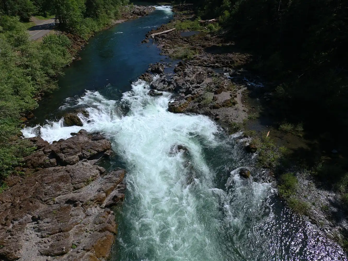 small waterfall from an aerial view